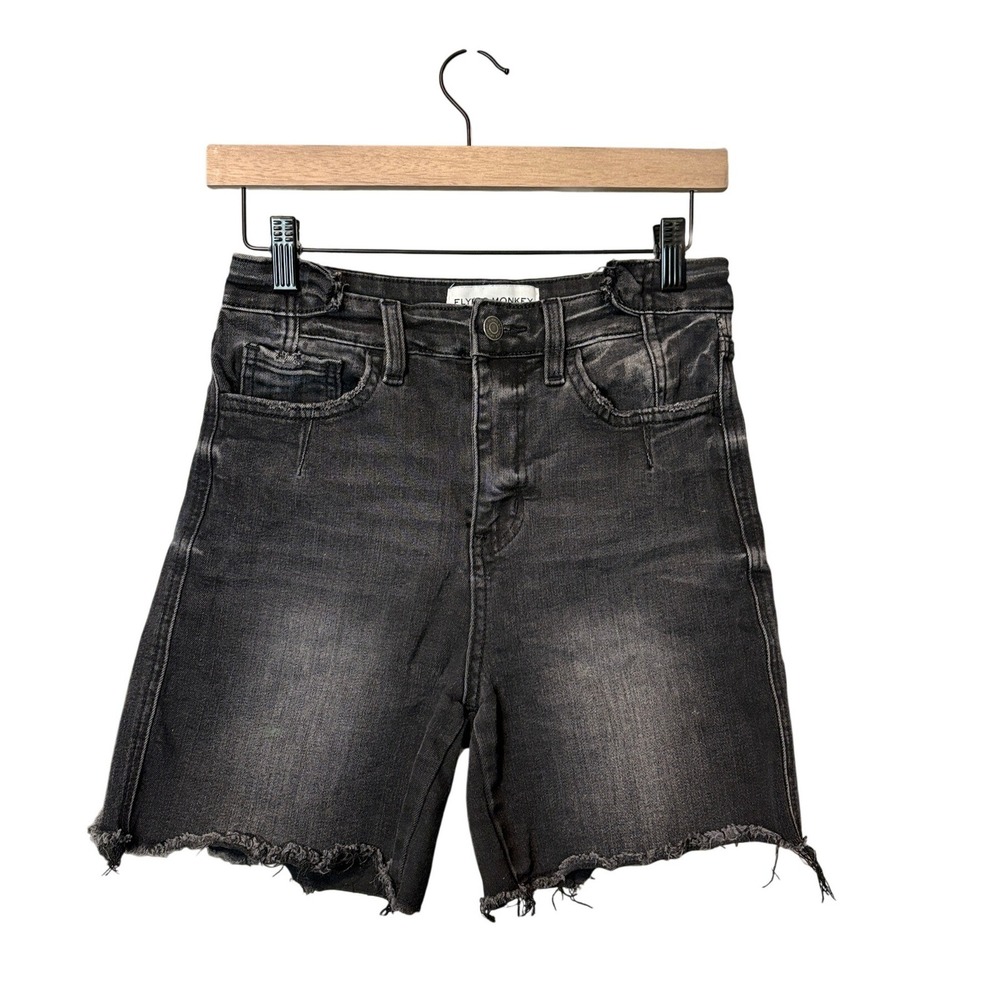 Flying Monkey Ultra High Rise Shorts Washed Black Distressed Cut Off Size 27